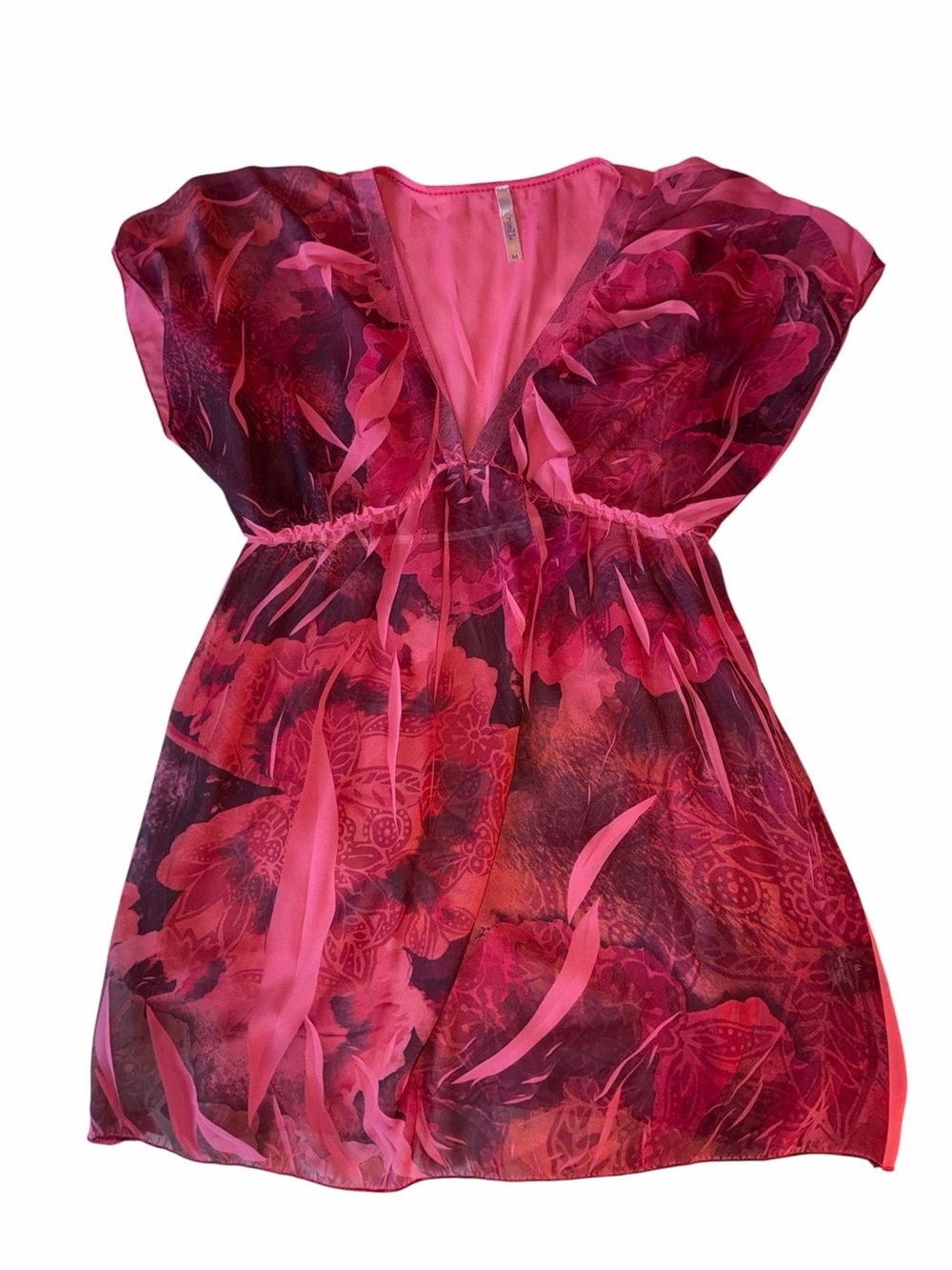 RUE 21 VNTG Y2K ERA, ABSTRACT FLORAL CHIFFON BABYDOLL TOP SZ M